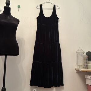 Natural Life Blue Velvet Maxi Tank Dress Pockets Large